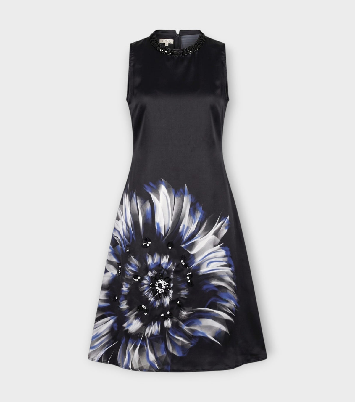 Black Floral Sequin Flare Midi Dress