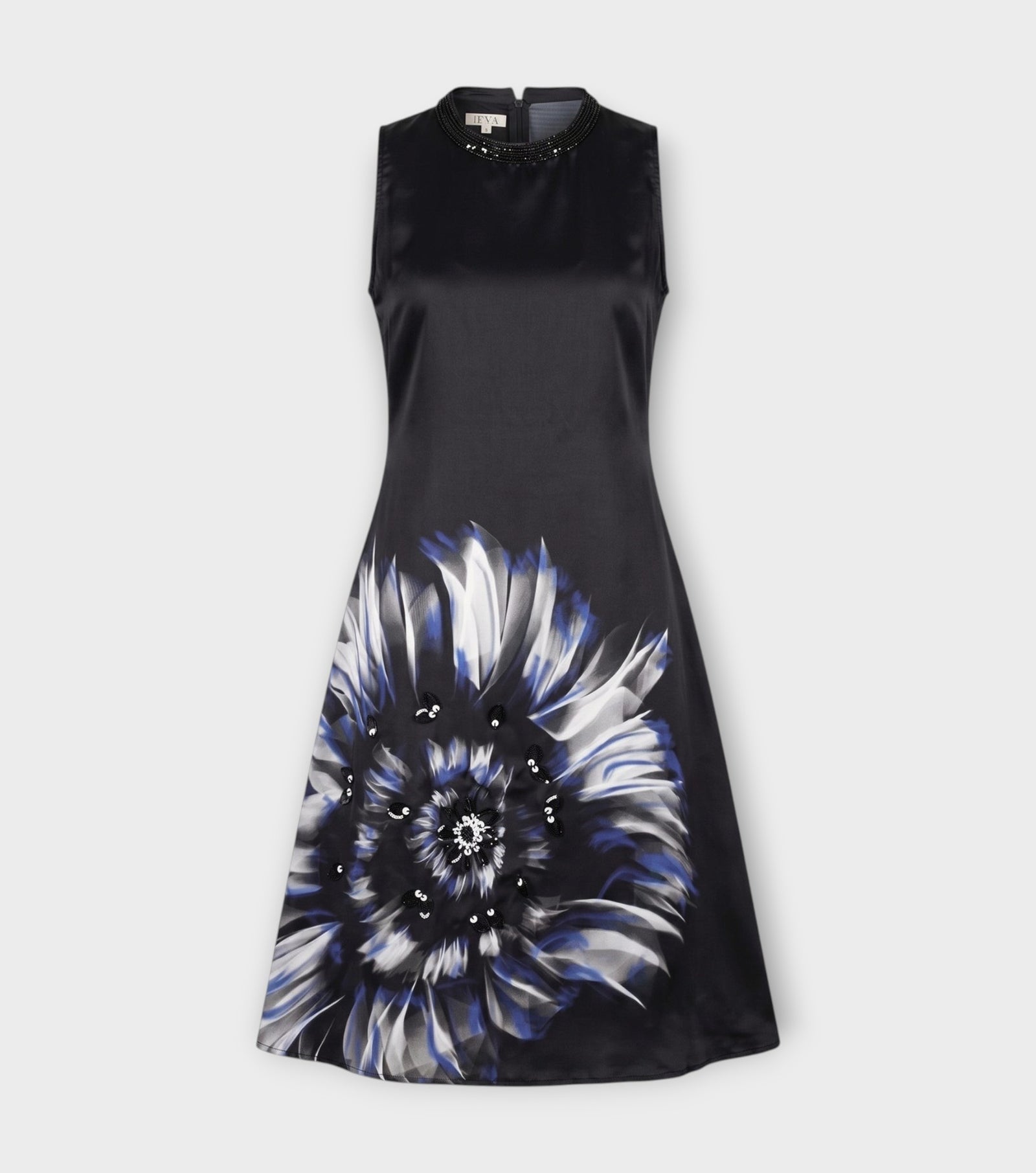 Black Floral Sequin Flare Midi Dress