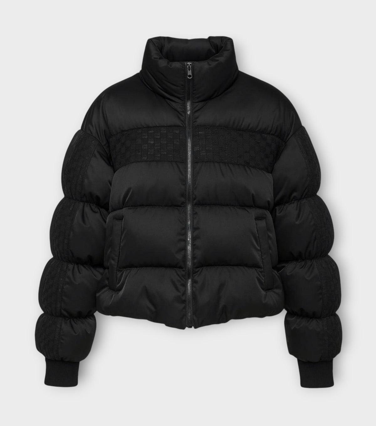 Black LIGHTNING Puffer Jacket with Knit Quilting Panels | PR Sample