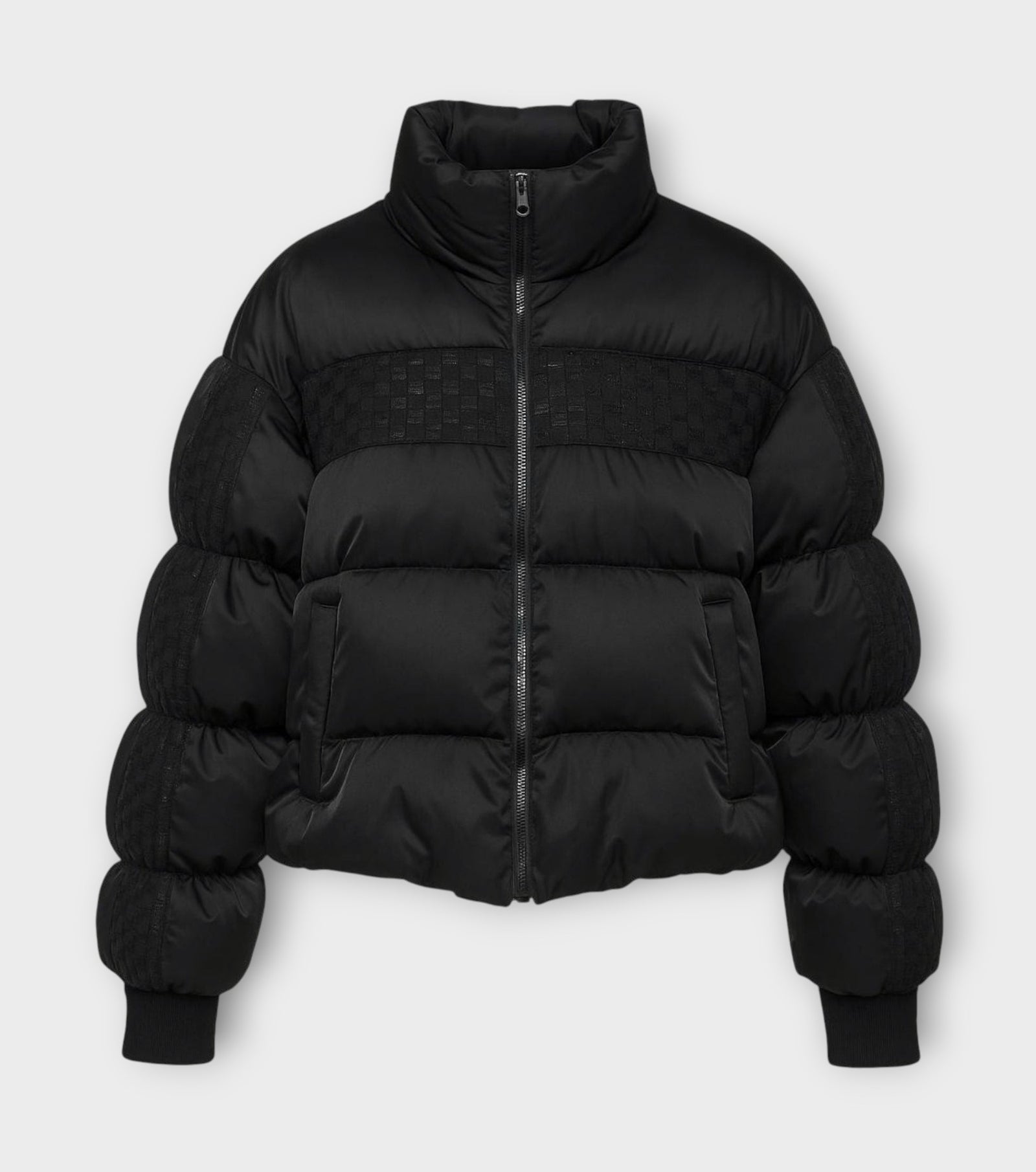 Black LIGHTNING Puffer Jacket with Knit Quilting Panels | PR Sample