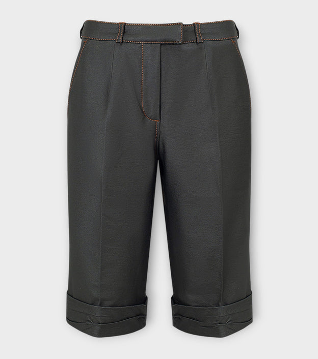 Black Wrinkled Faux Leather Shorts