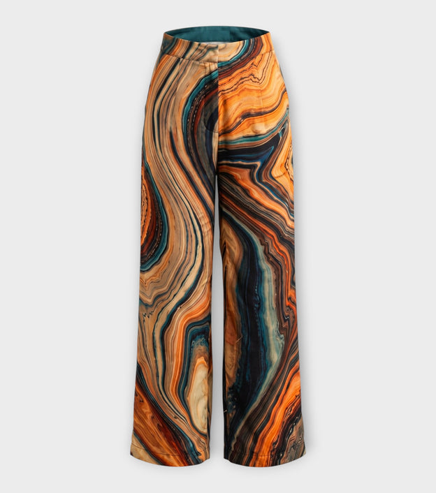 Brown Grey Orange Fluid Trousers