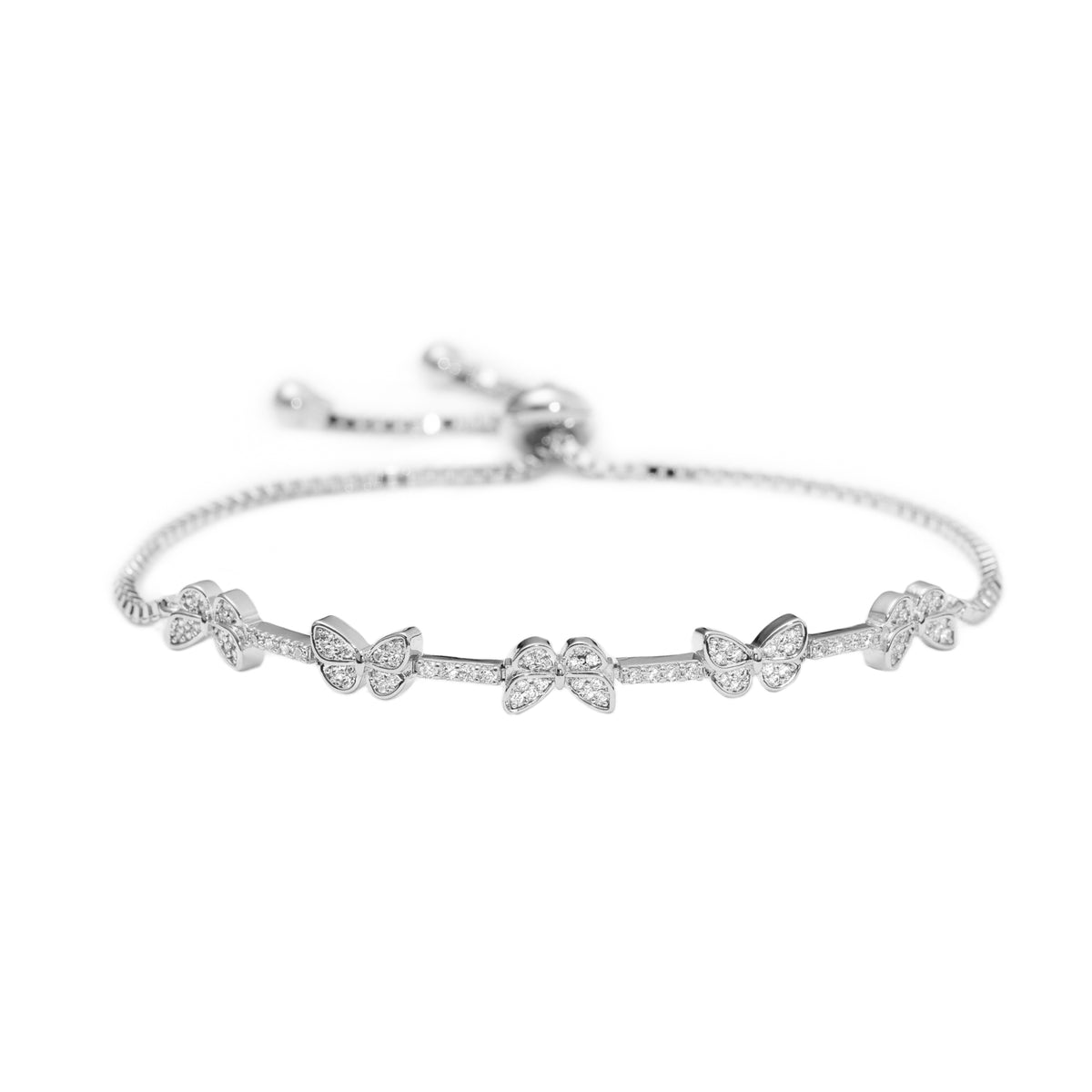 Silver Adjustable Butterfly Bracelet with Pavé Zirconia – Hypoallergenic