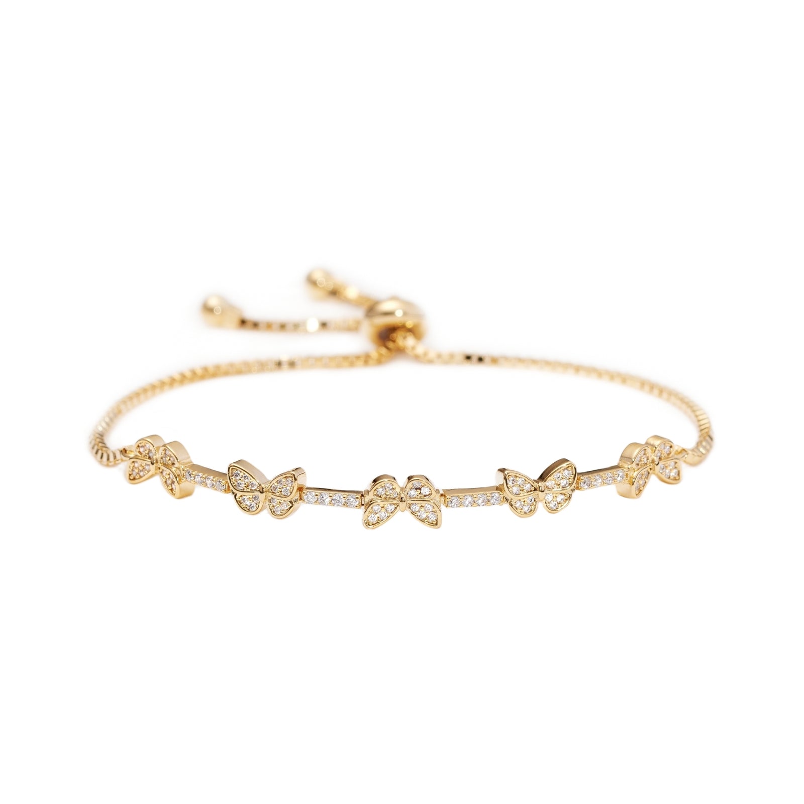 Gold Adjustable Butterfly Bracelet with Pavé Zirconia – Hypoallergenic