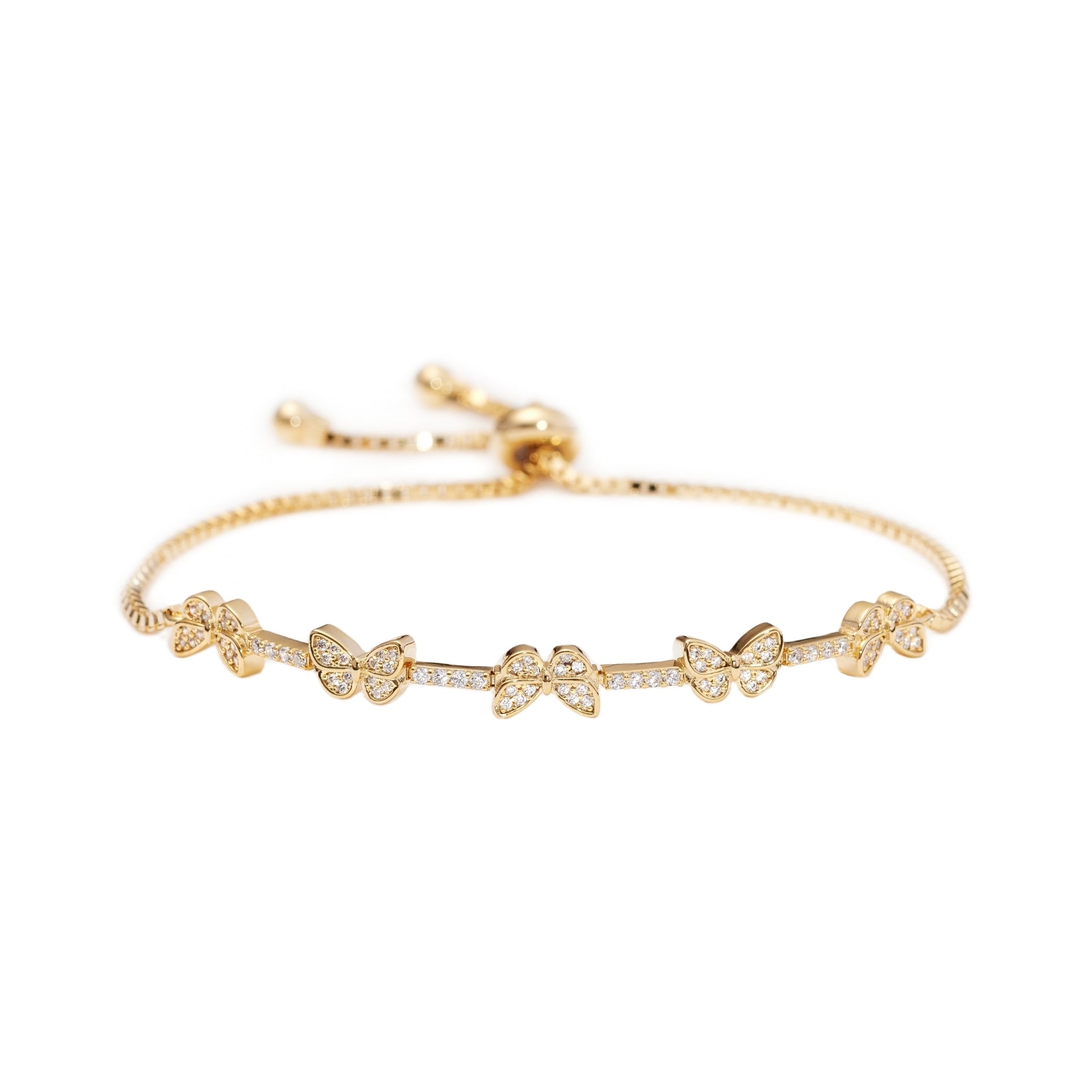 Gold Adjustable Butterfly Bracelet with Pavé Zirconia – Hypoallergenic
