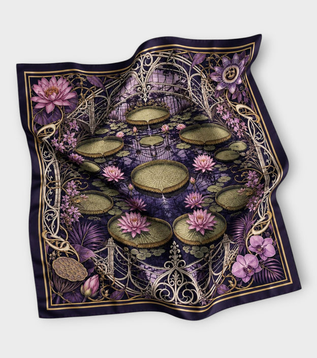 Waterlily House at Night Wool-Silk Scarf