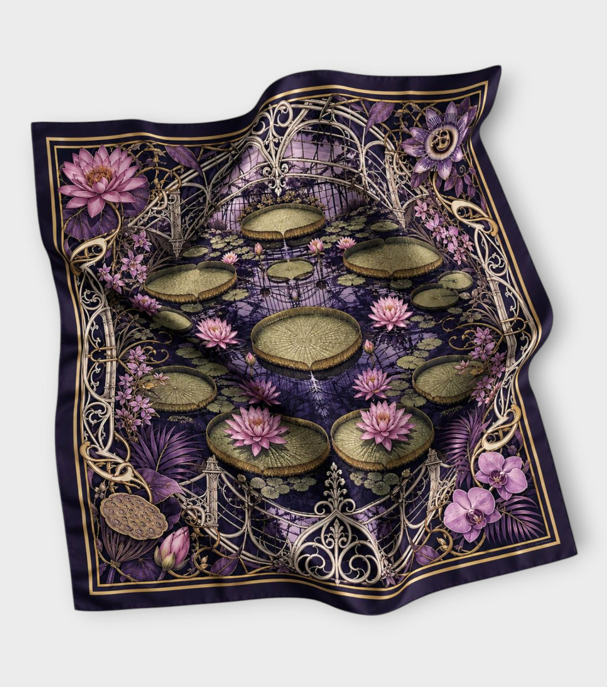 Waterlily House at Night Wool-Silk Scarf