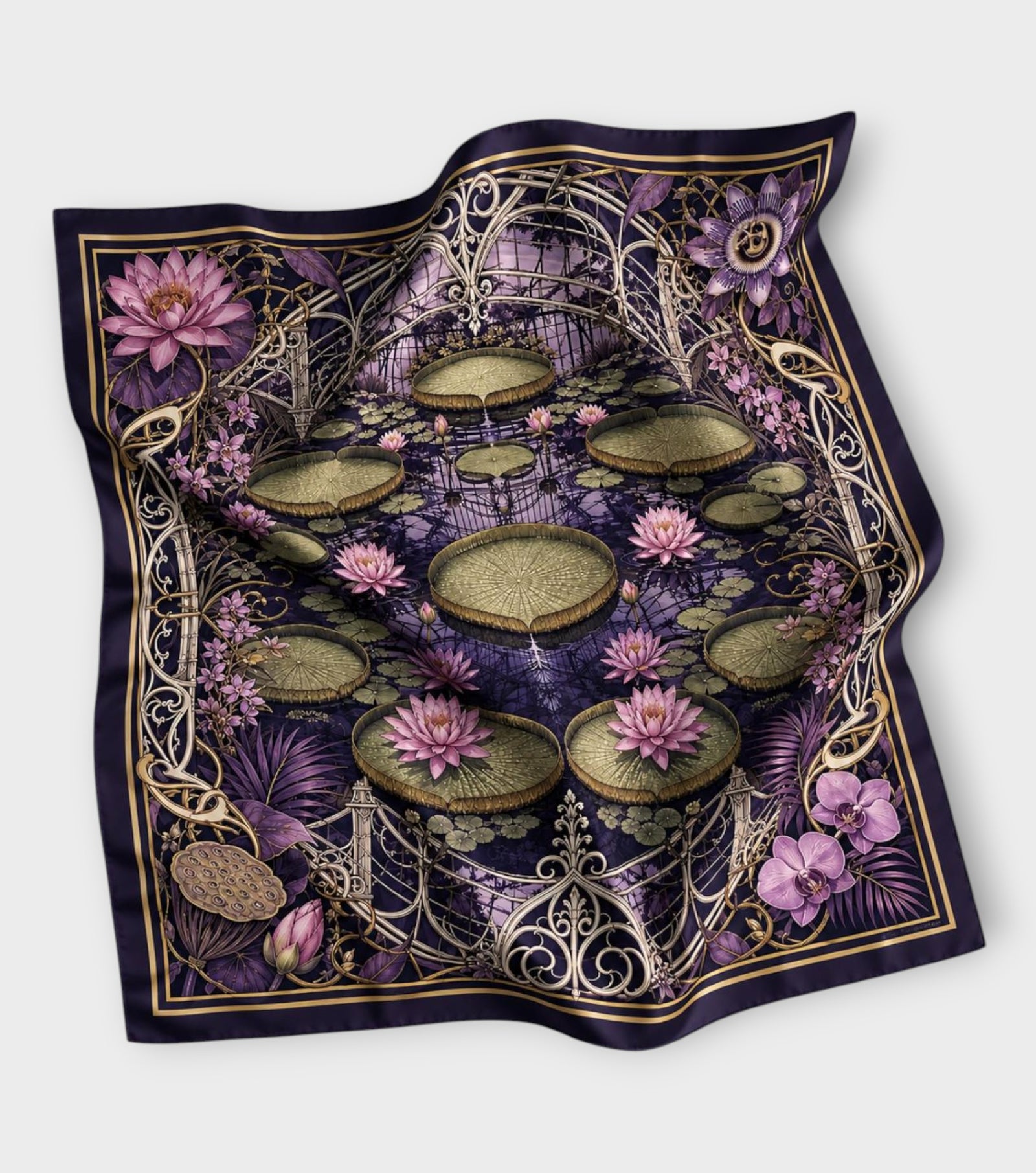 Waterlily House at Night Wool-Silk Scarf