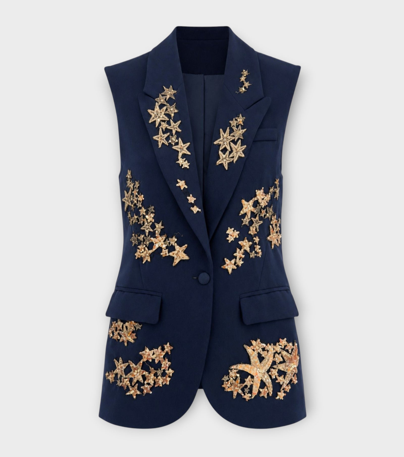 Celestial Bloom Embellished Navy Vest | PR Sample