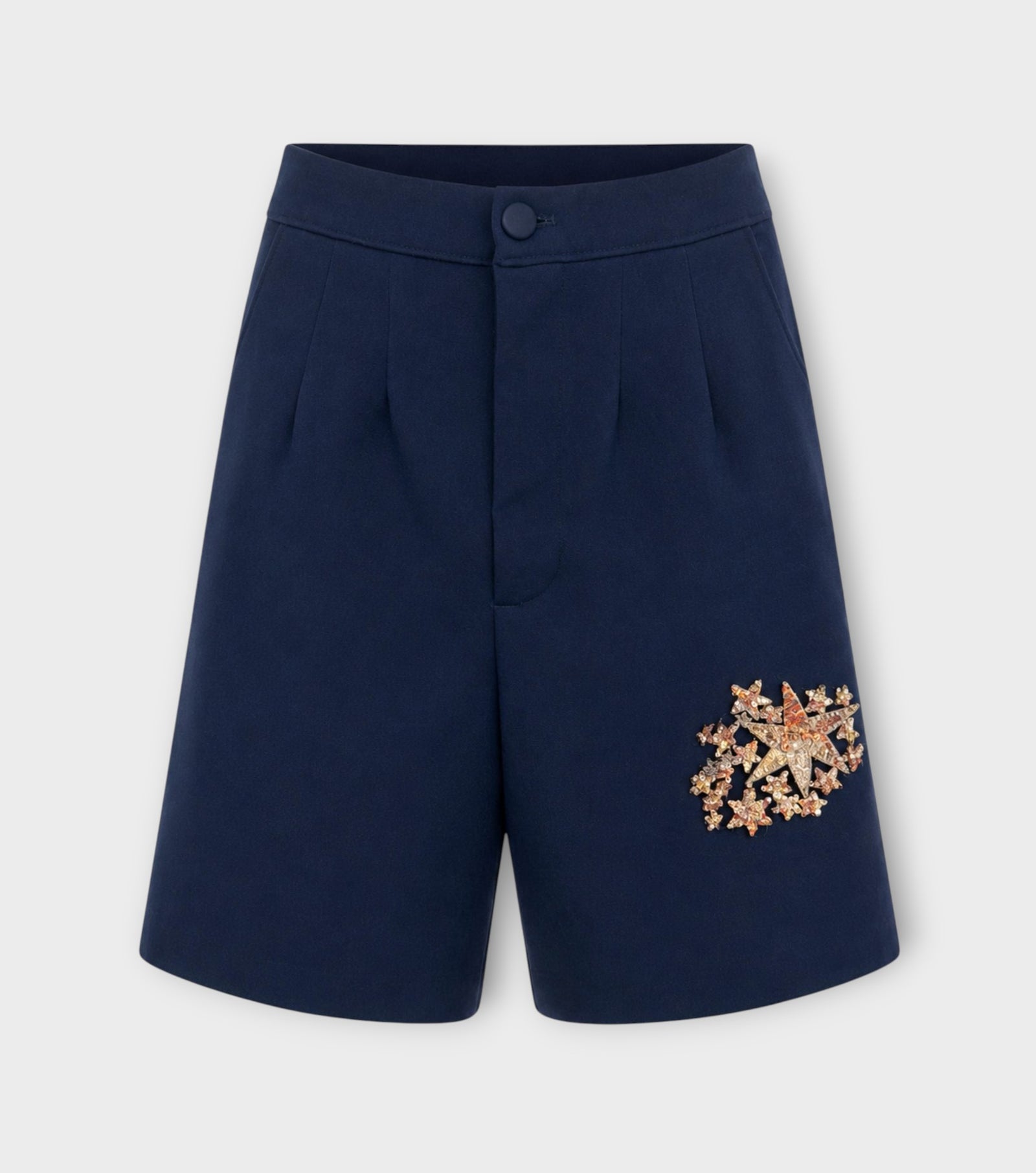 Celestial Embellished Navy Tailored Shorts | PR Sample