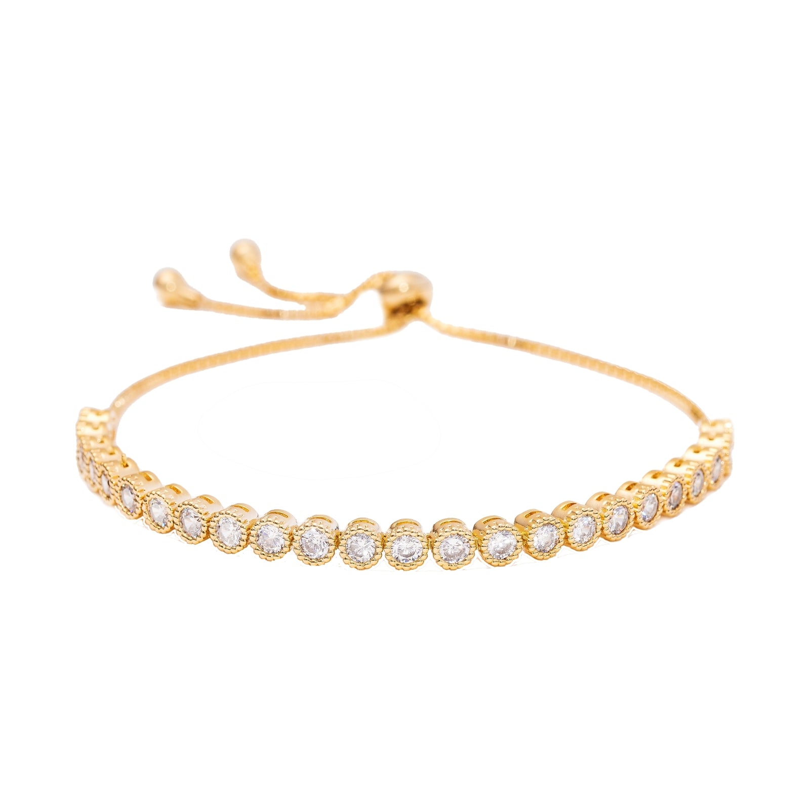 Gold Adjustable Tennis Bracelet with Zirconia