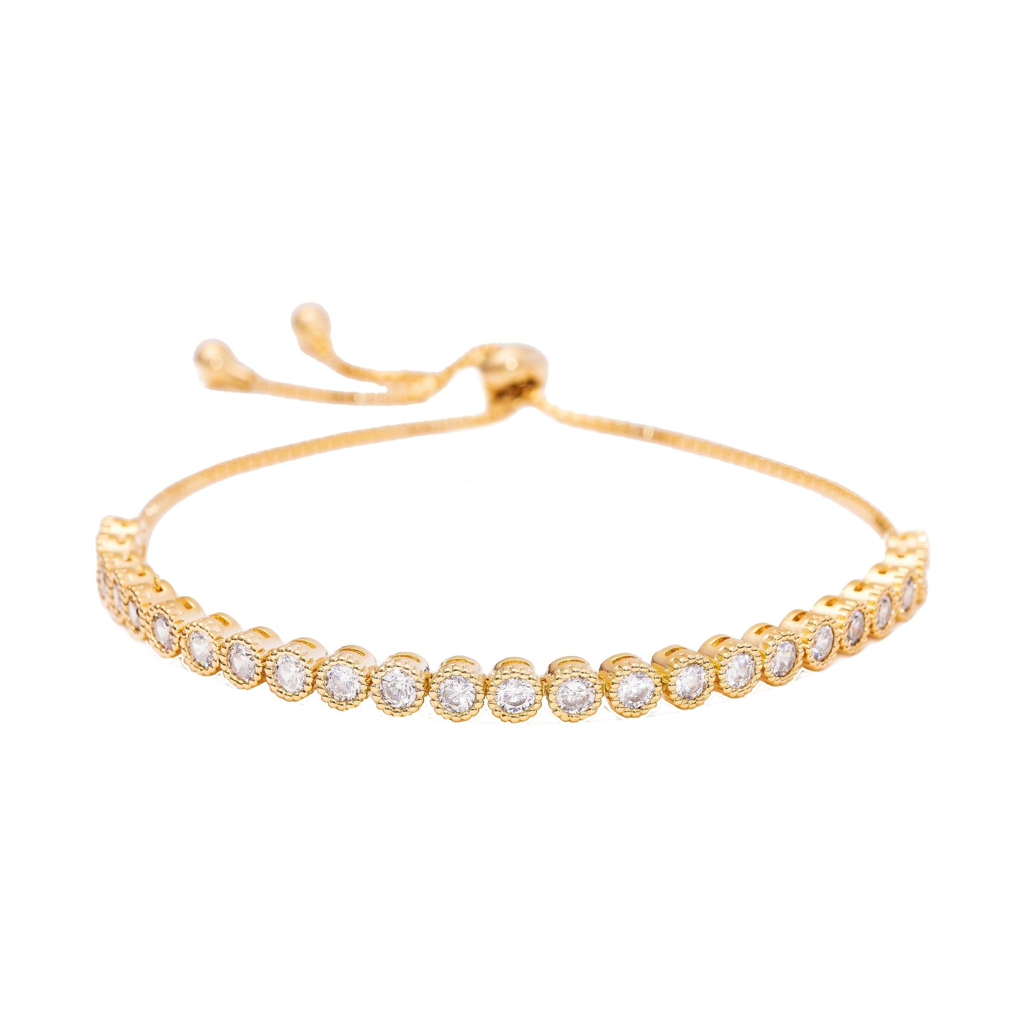 Gold Adjustable Tennis Bracelet with Zirconia