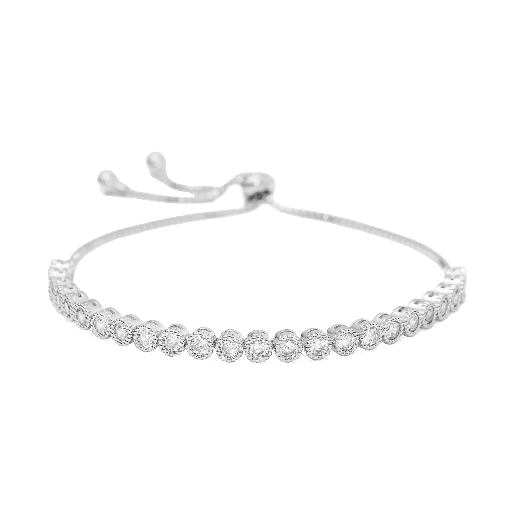 Silver Adjustable Tennis Bracelet with Zirconia