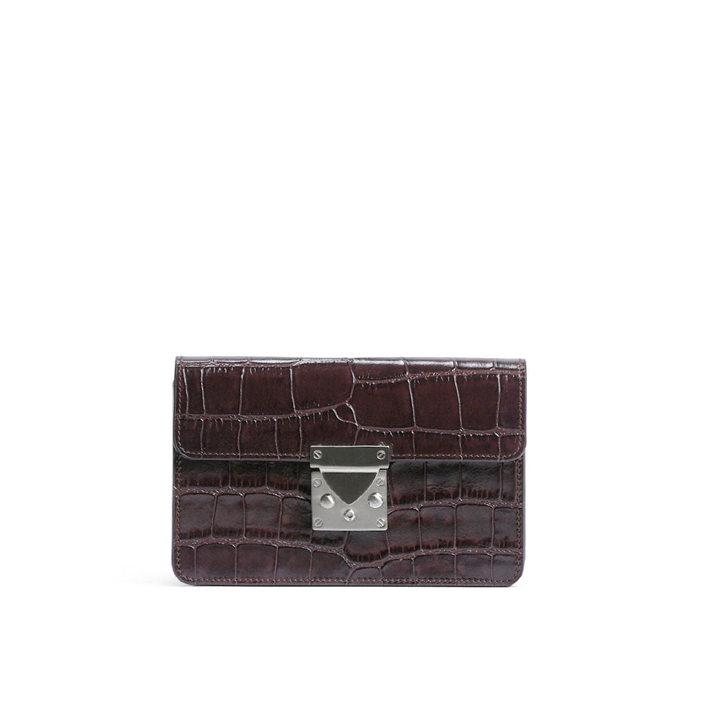 JANEPAIK SEOUL﻿ - Clutch M Crocodile-Effect Leather Clutch | Burgundy, buy at doors. nyc