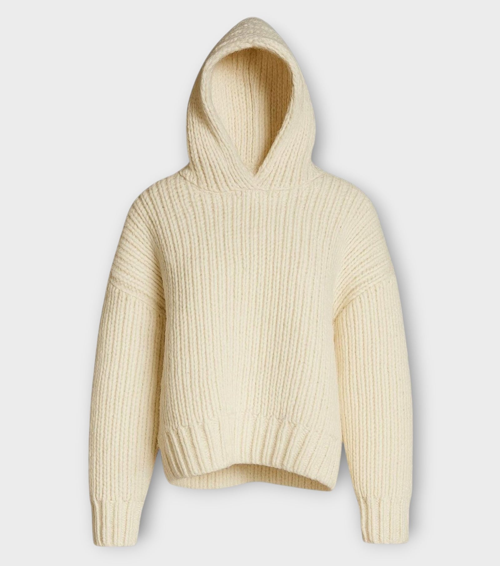 Cream Ribbed Knit IGLOO Hoodie in Soft Non-Wool Yarn