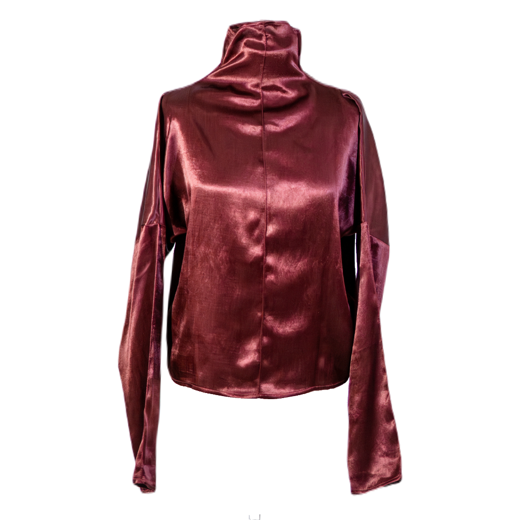 MELLOW - Silk-Cotton Turtleneck Blouse | Burgundy, buy at DOORS NYC