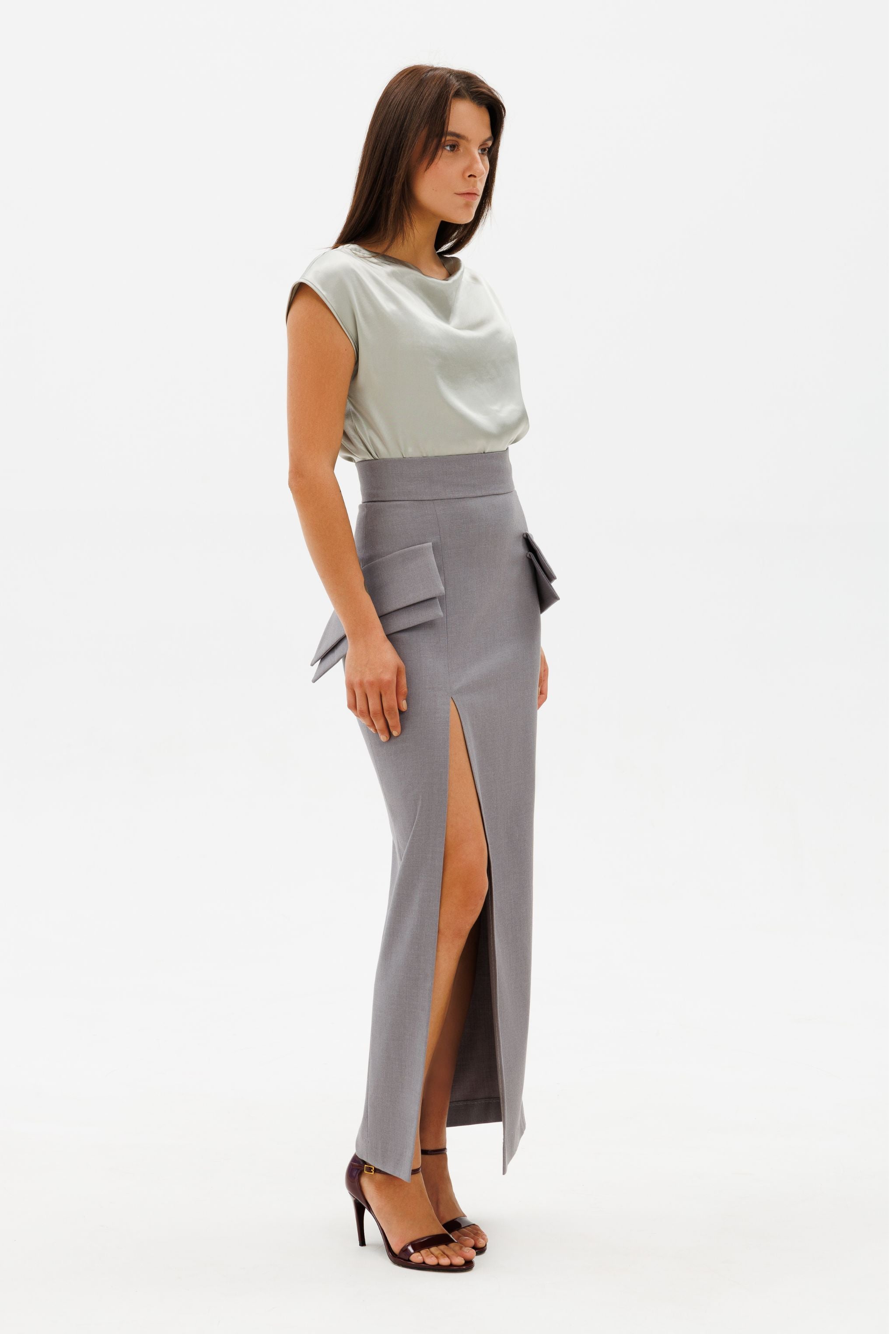 DAR ANN STUDIO - EXECUTIVE Maxi Skirt | Gray, buy at DOORS NYC