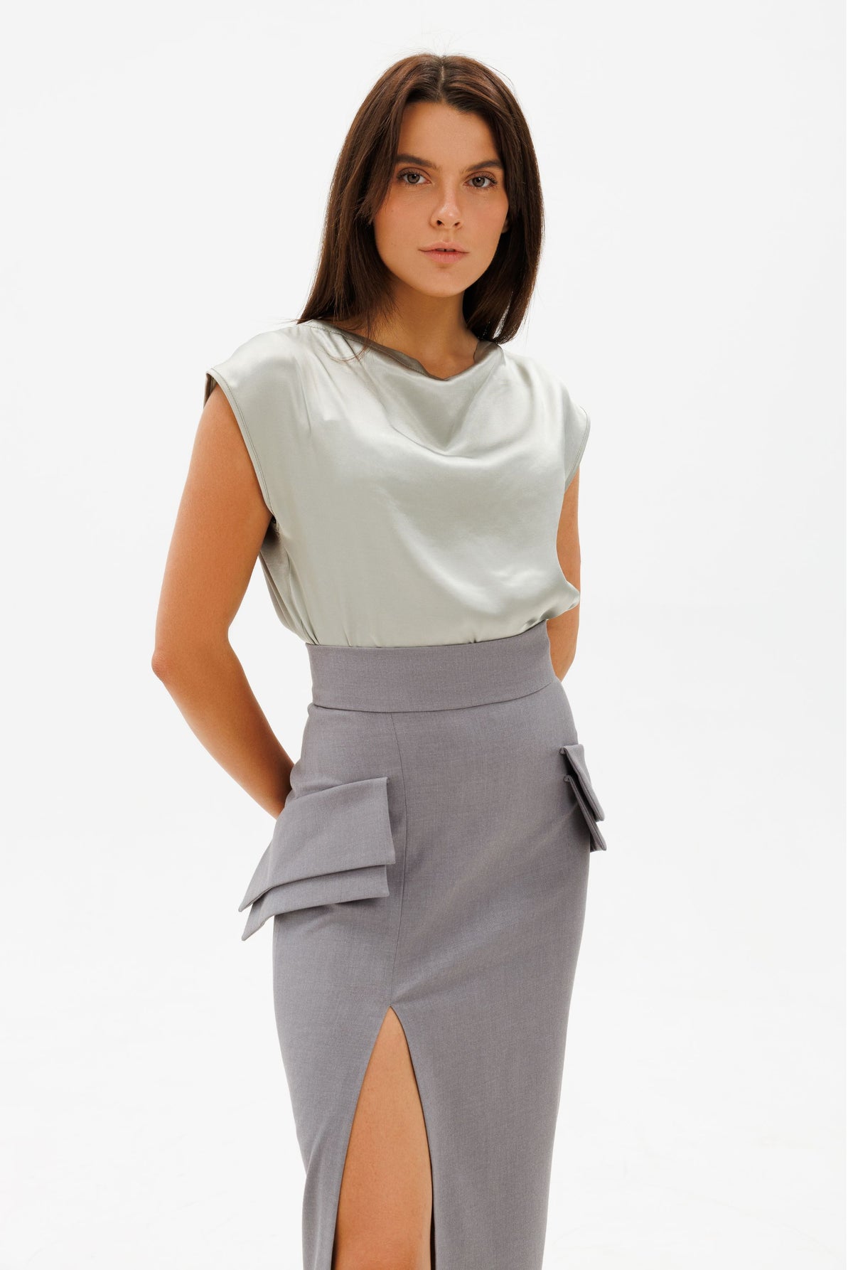 DAR ANN STUDIO - EXECUTIVE Maxi Skirt | Gray , buy at DOORS NYC
