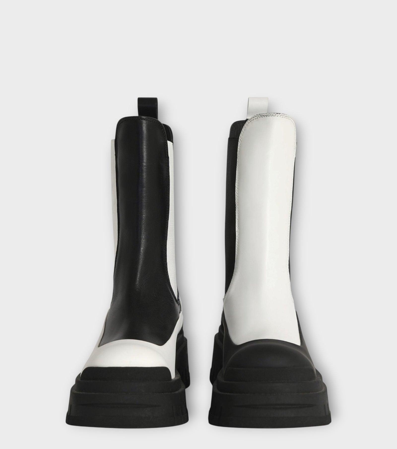 Black and White Leather Chelsea Boots with Platform Sole