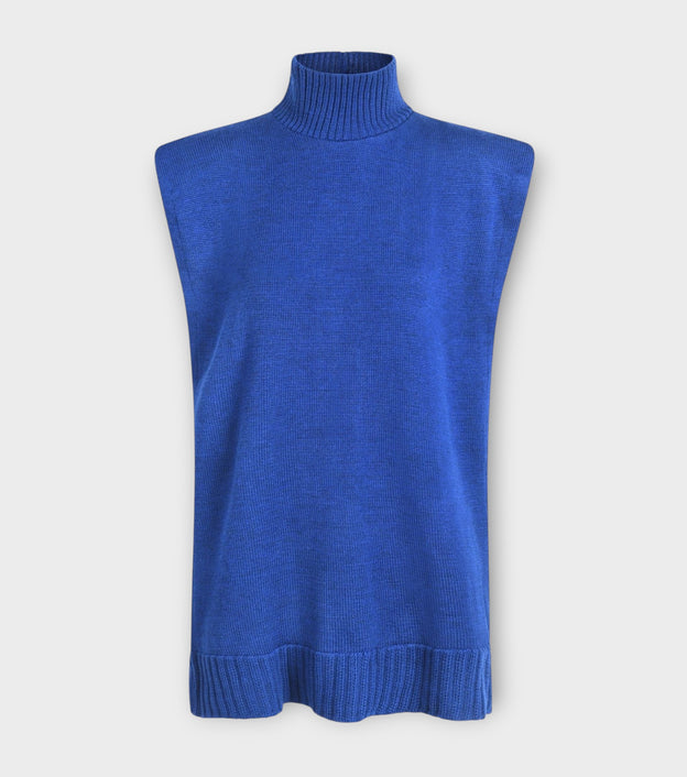 Cobalt Blue Merino Wool Turtleneck Poncho
