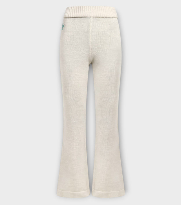 Ivory Merino Wool Flared Knit Pants