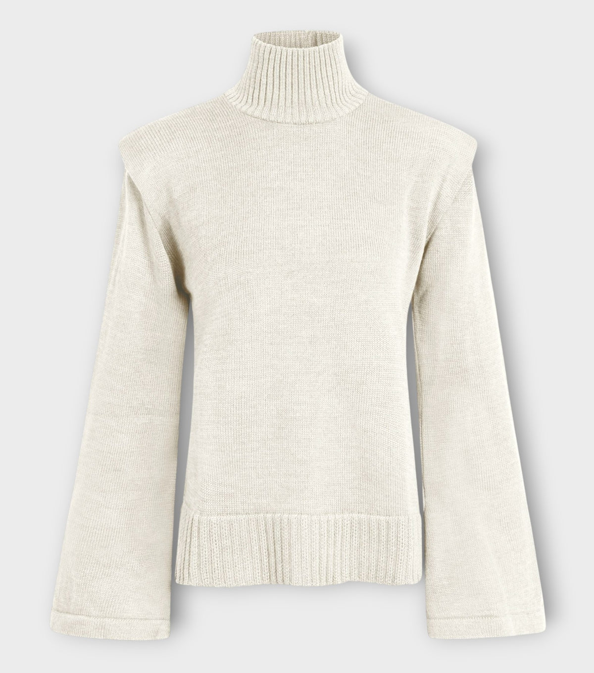 Ivory Merino Wool Turtleneck Sweater with Flared Sleeves
