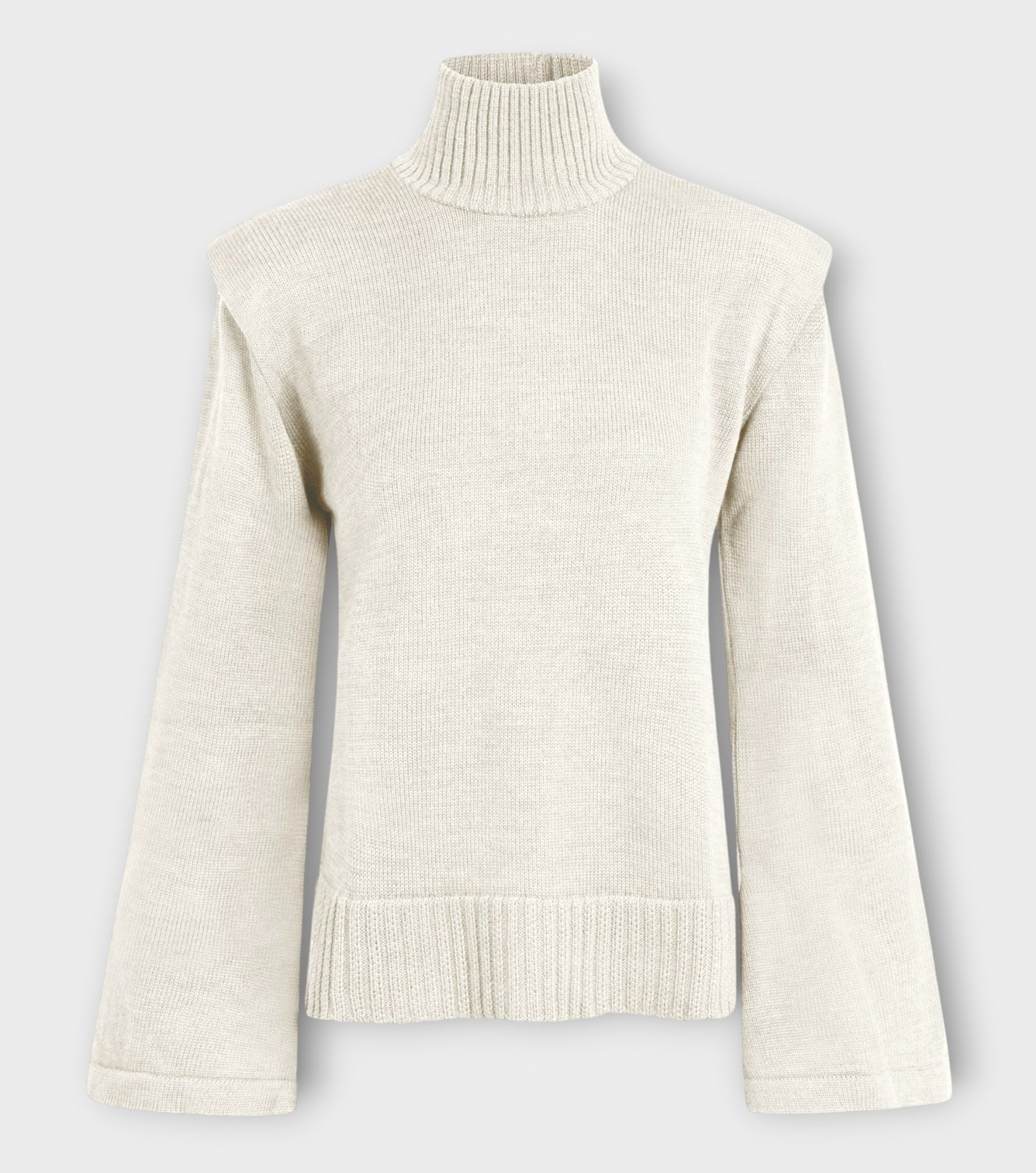 Ivory Merino Wool Turtleneck Sweater with Flared Sleeves