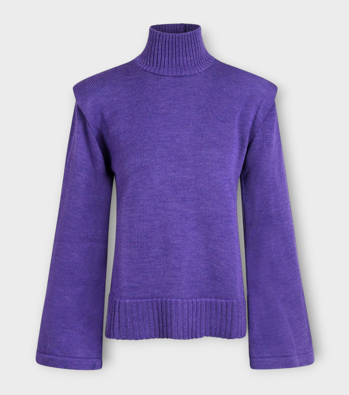 Purple Merino Wool Turtleneck Sweater with Flared Sleeves