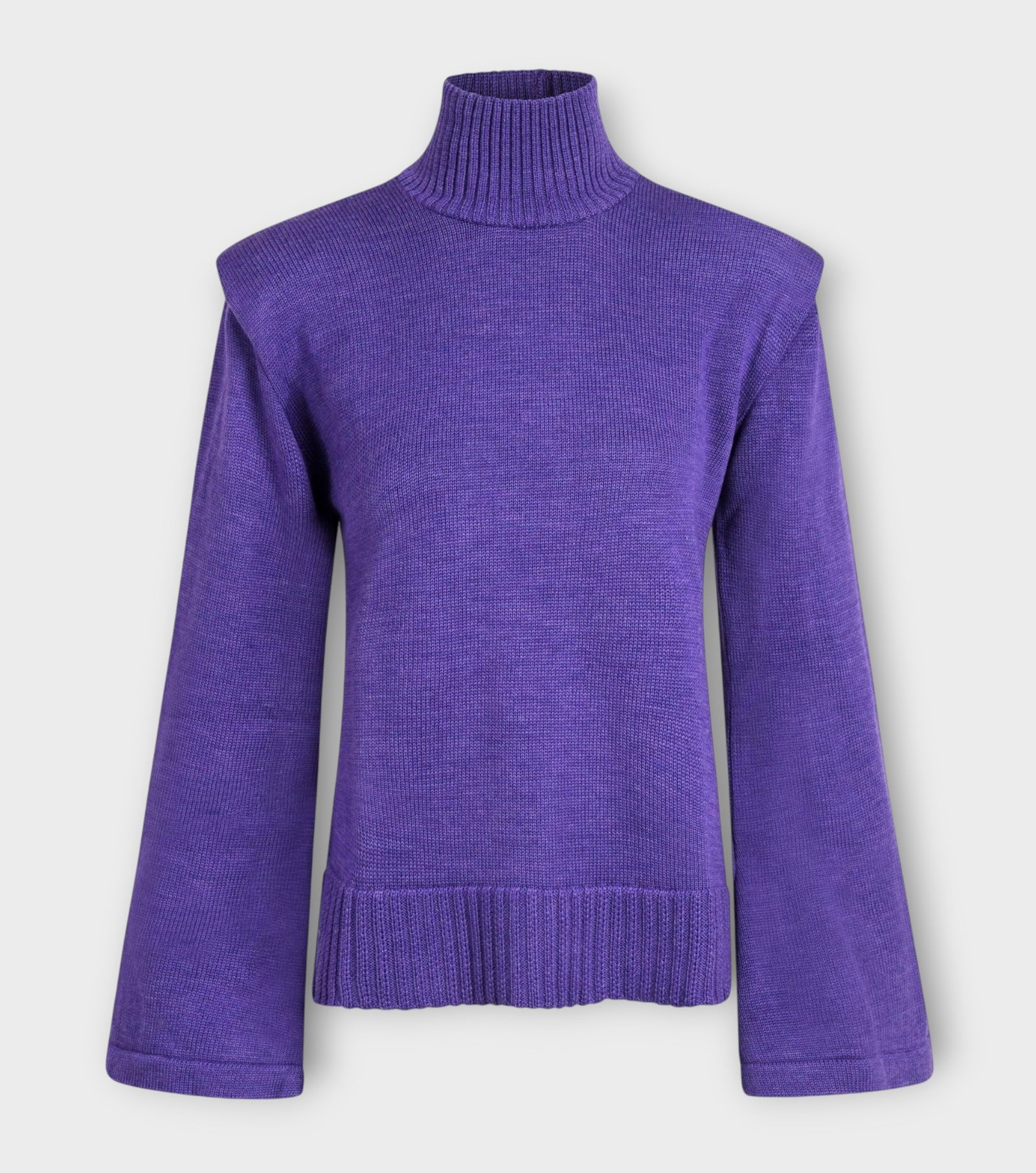 Purple Merino Wool Turtleneck Sweater with Flared Sleeves