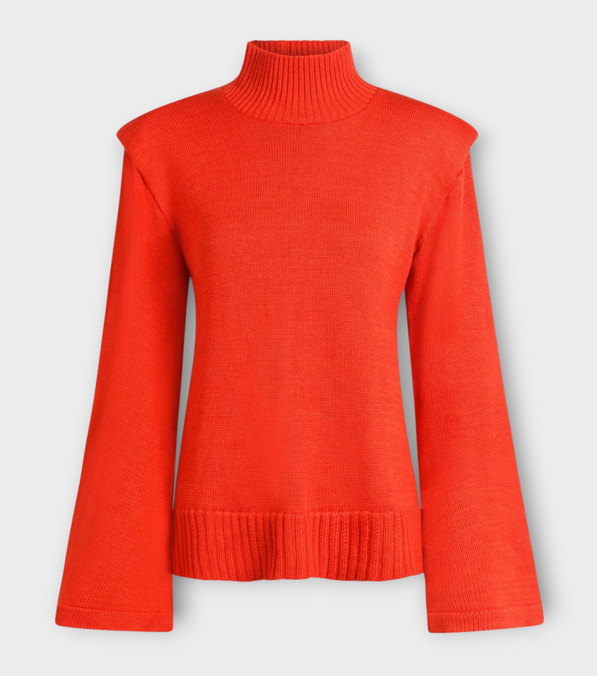 Red Merino Wool Turtleneck Sweater with Flared Sleeves