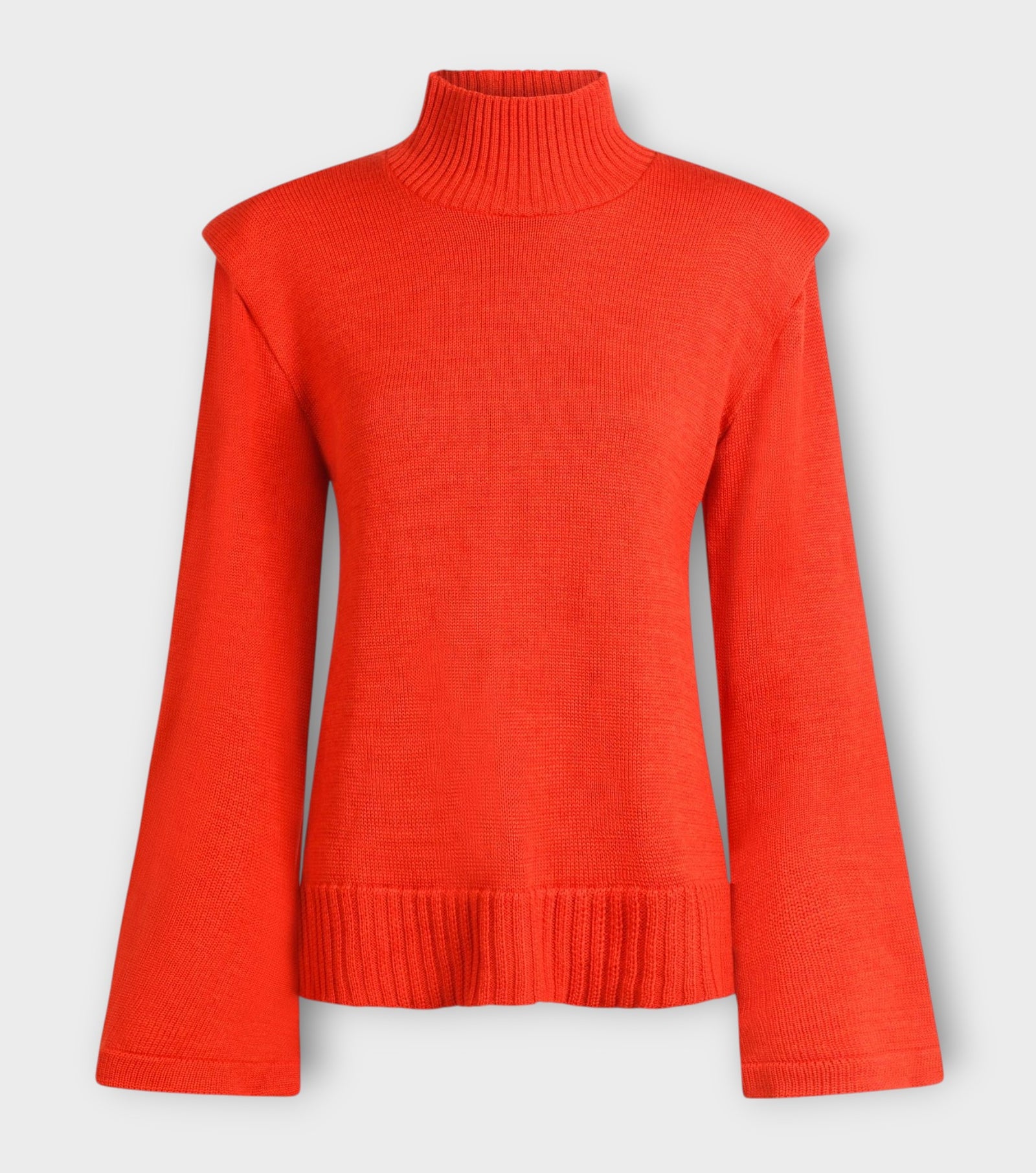 Red Merino Wool Turtleneck Sweater with Flared Sleeves