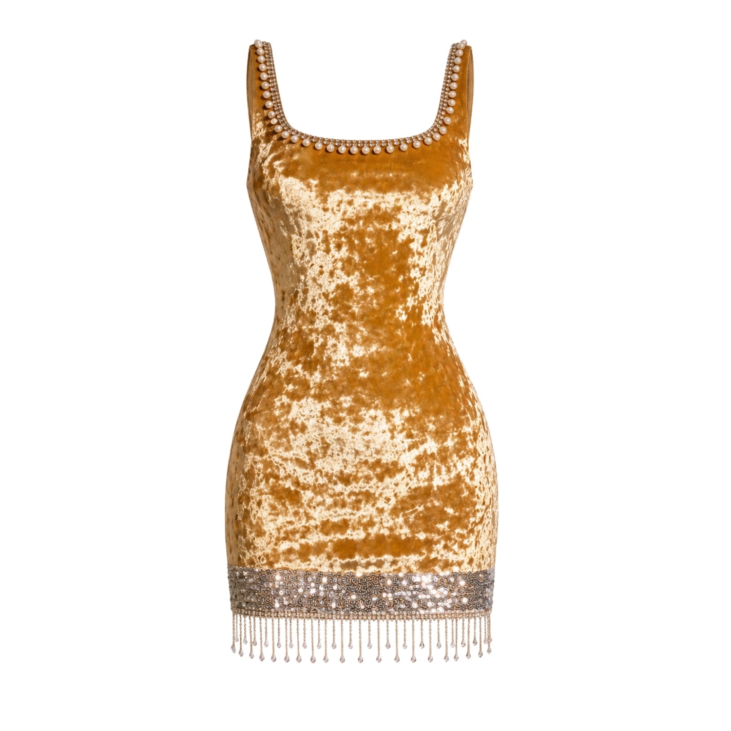 Mustard Velvet Pearl Mini Dress - ghost mannequin (updated)