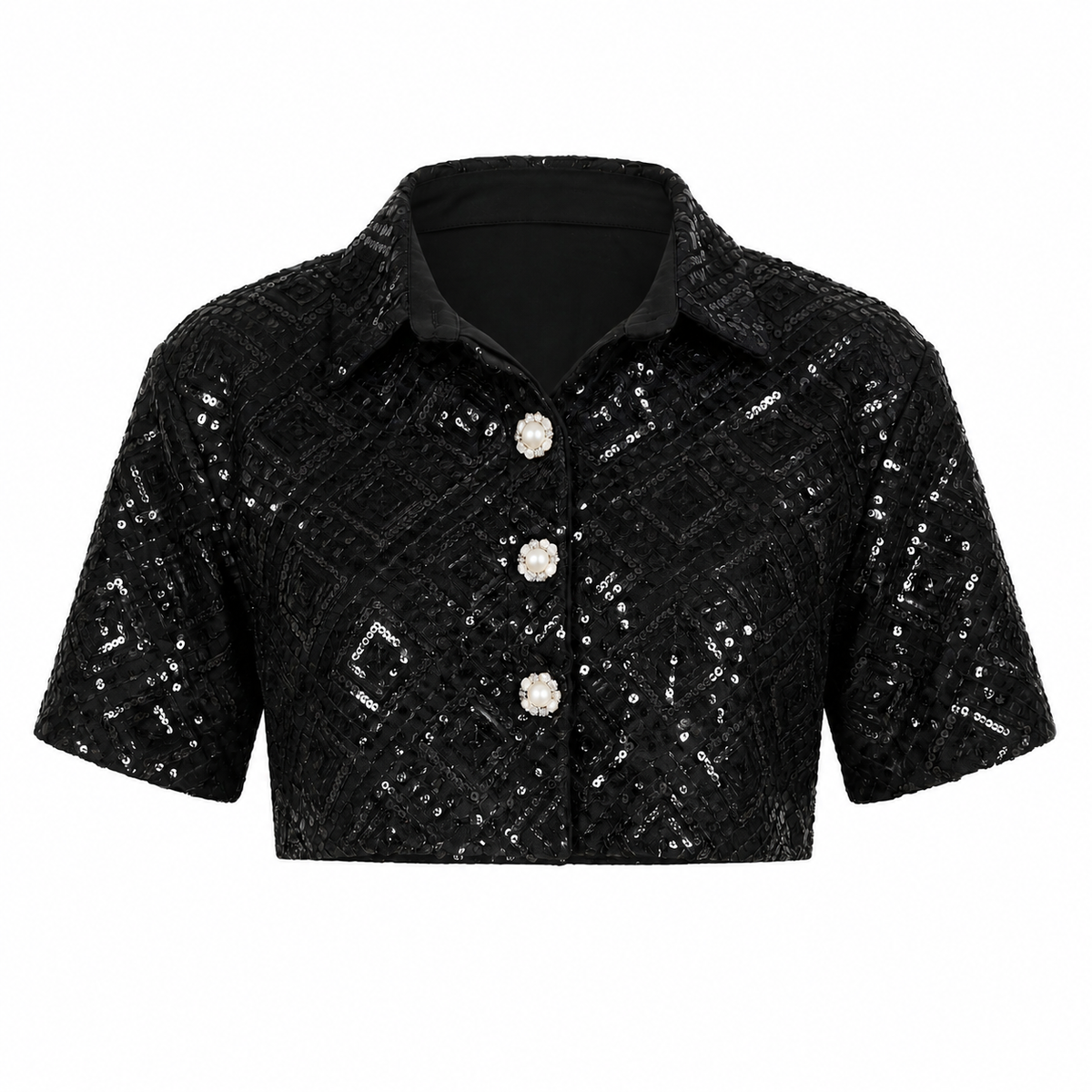 Sequin Co-Ord Crop Shirt - ghost mannequin (updated)