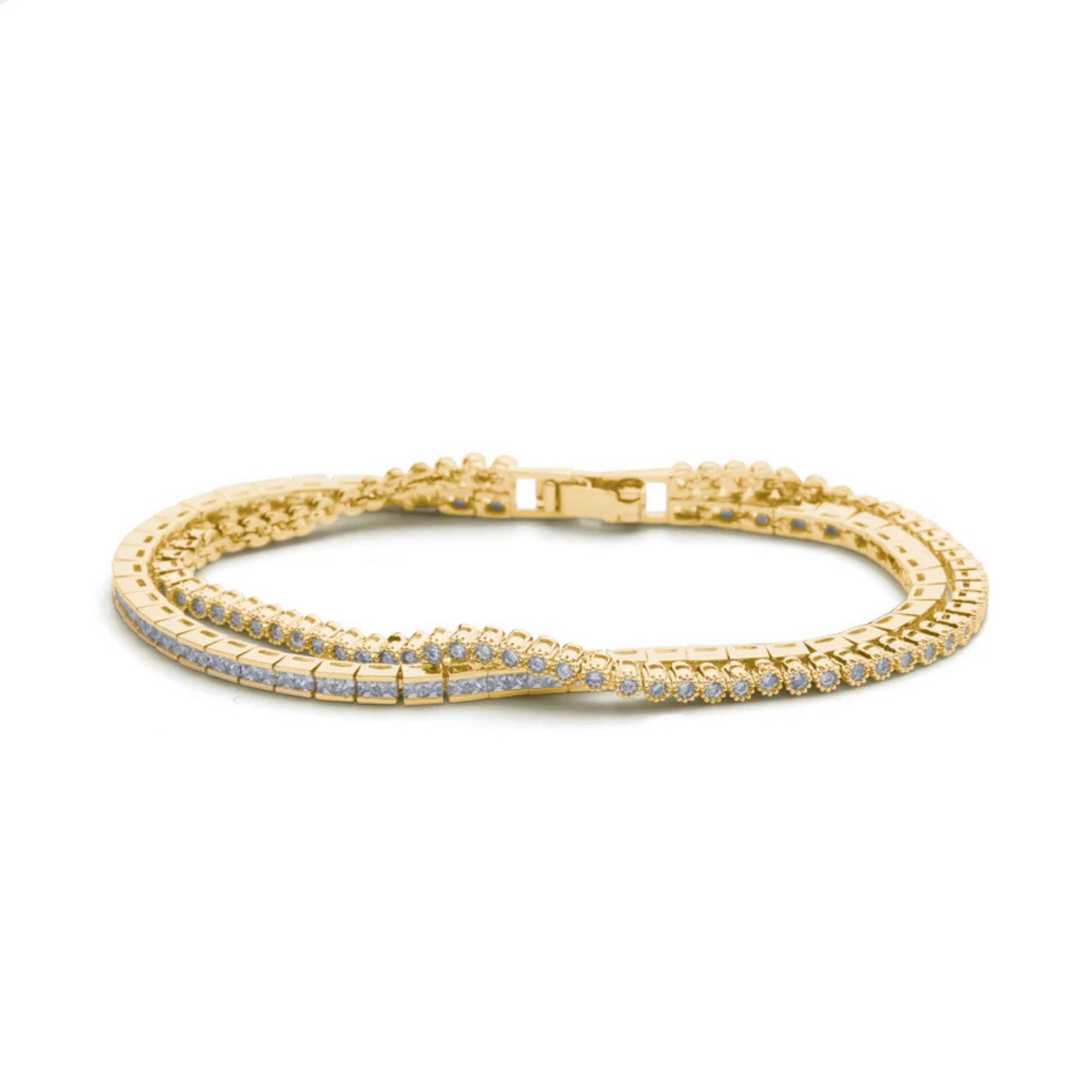 Gold Double Strand Tennis Bracelet with Cubic Zirconia