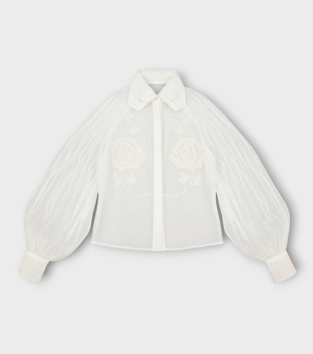 Embroidered Rose Shirt  | White