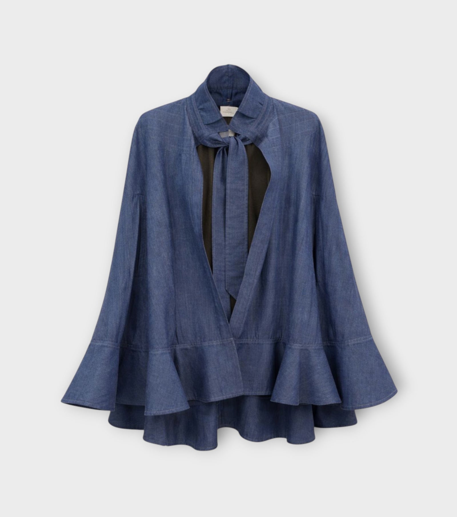 Blue Denim Tie-Neck Blouse | PR Sample