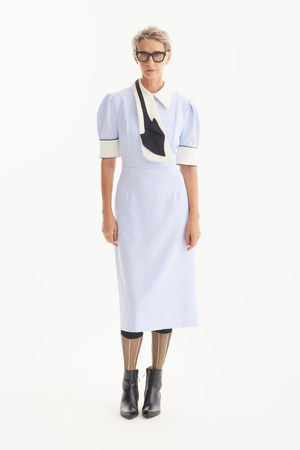 JULIA ALLERT - Formal Fitted Dress With White Collar - Office To Evening Style | Light Blue | at DOORS NYC JULIA ALLERT - Formal Fitted Dress With White Collar - Office To Evening Style | Light Blue | at DOORS NYC