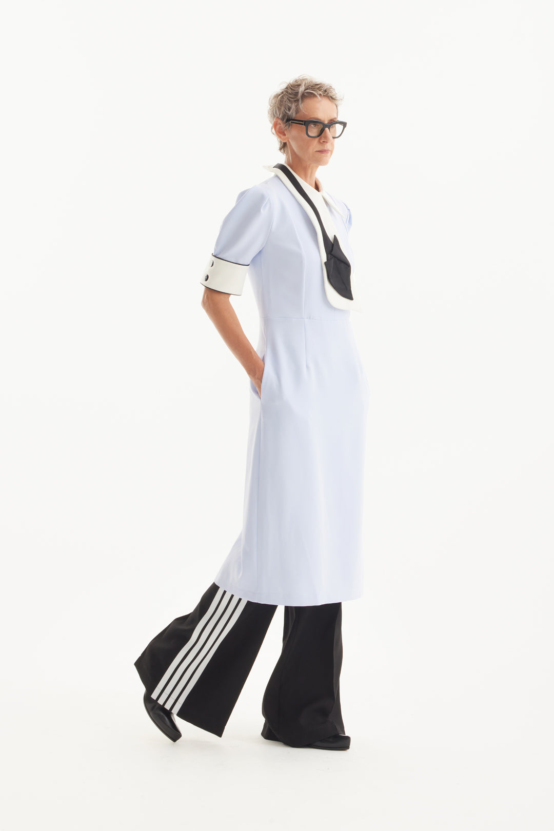 Formal Fitted Dress With White Collar - Office To Evening Style | Light Blue