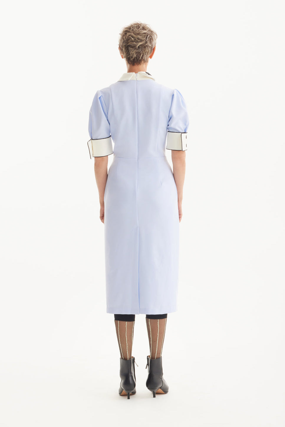 Formal Fitted Dress With White Collar - Office To Evening Style | Light Blue