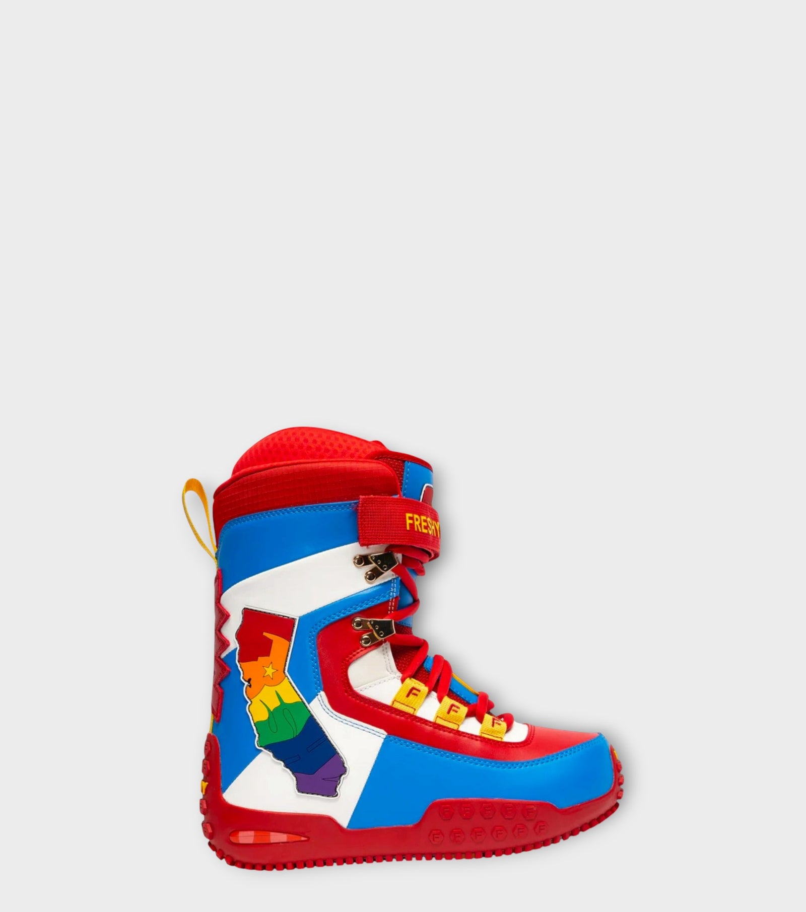 Pow Stomps Snowboard Boots | Red and Blue