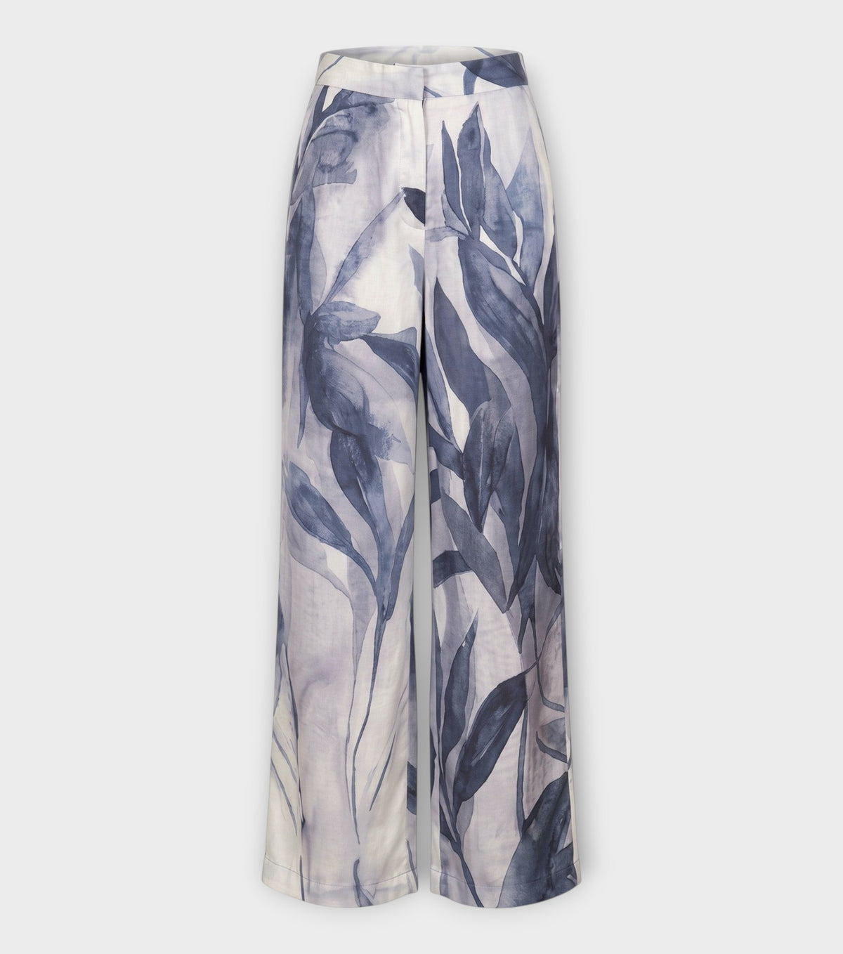 Grey Floral Straight-Leg Trousers