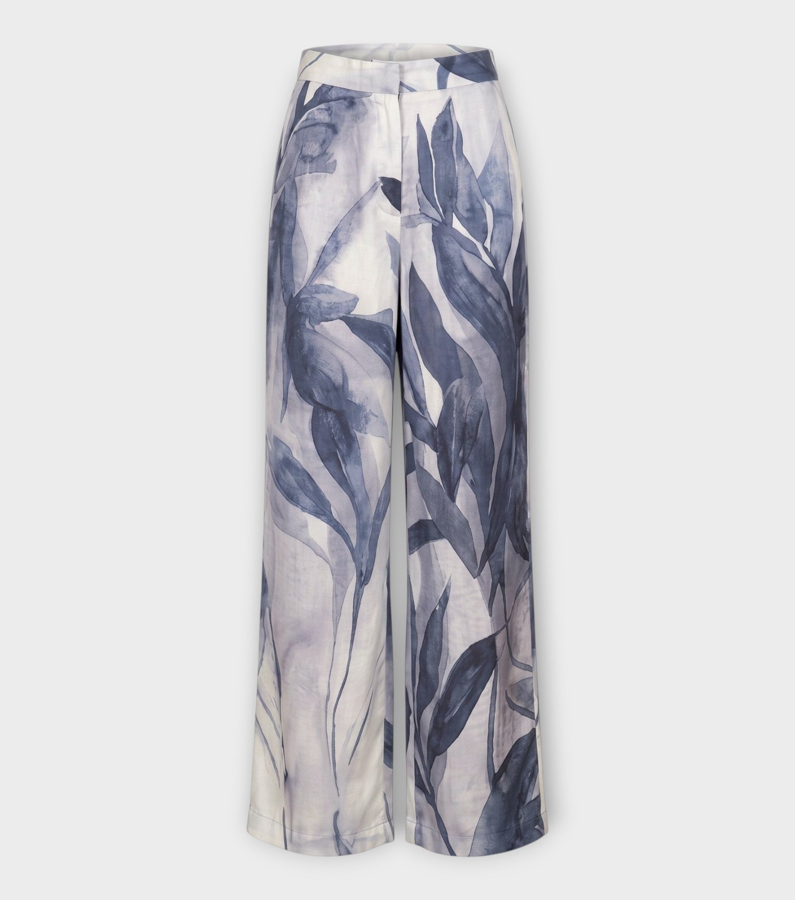 Grey Floral Straight-Leg Trousers