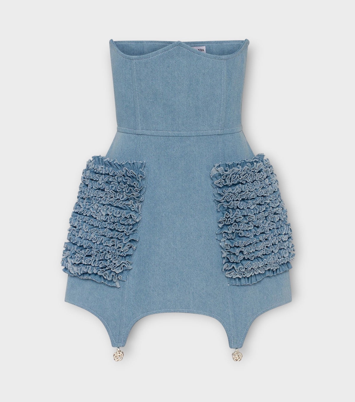 Ruffled Corset Denim Skirt