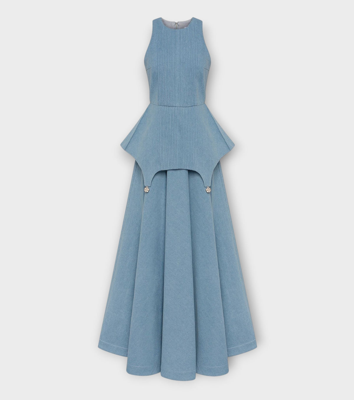 Structured Peplum Denim Maxi Dress
