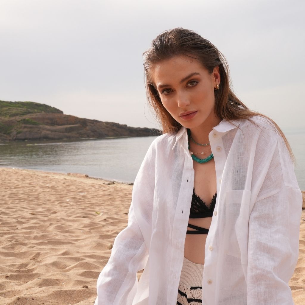 LINYA JEWELLERY - Alya Chunky Turquoise Necklace with Large Pearl, buy at DOORS NYC
