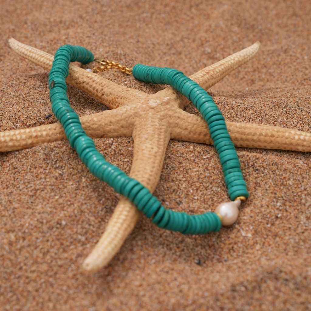 LINYA JEWELLERY - Alya Chunky Turquoise Necklace with Large Pearl, buy at DOORS NYC