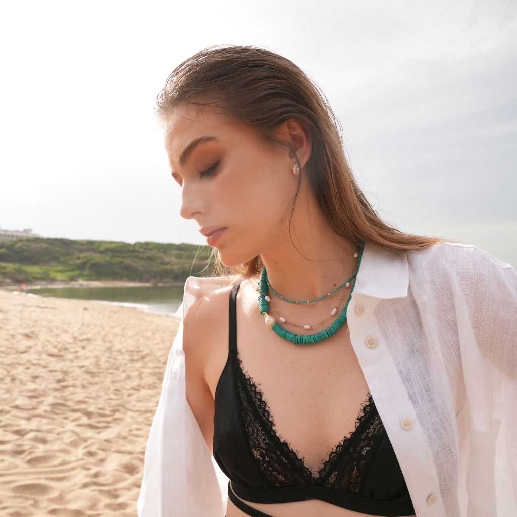 LINYA JEWELLERY - Alya Chunky Turquoise Necklace with Large Pearl, buy at DOORS NYC