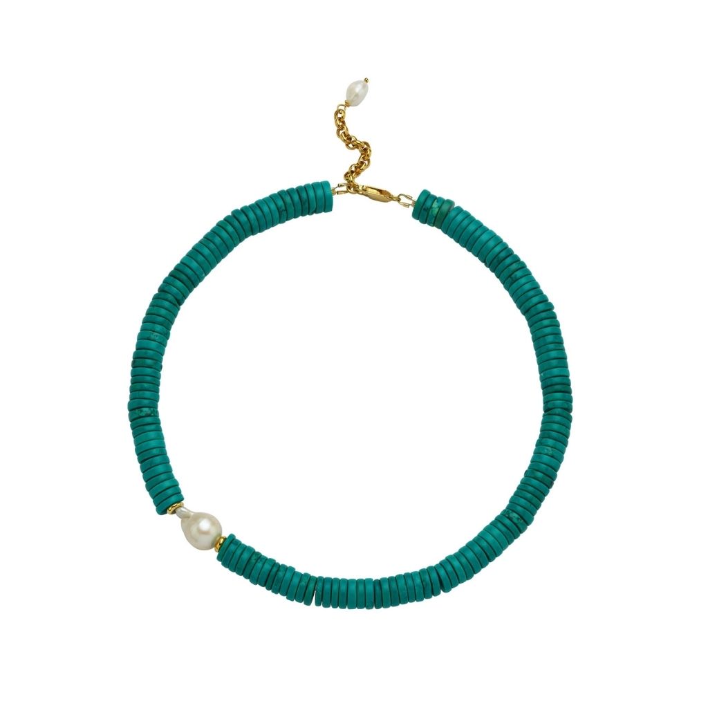 LINYA JEWELLERY - Alya Chunky Turquoise Necklace with Large Pearl, buy at DOORS NYC