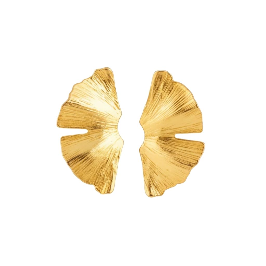 LINYA JEWELLERY - Big Leaf Stud Earrings | Gold, buy at DOORS NYC