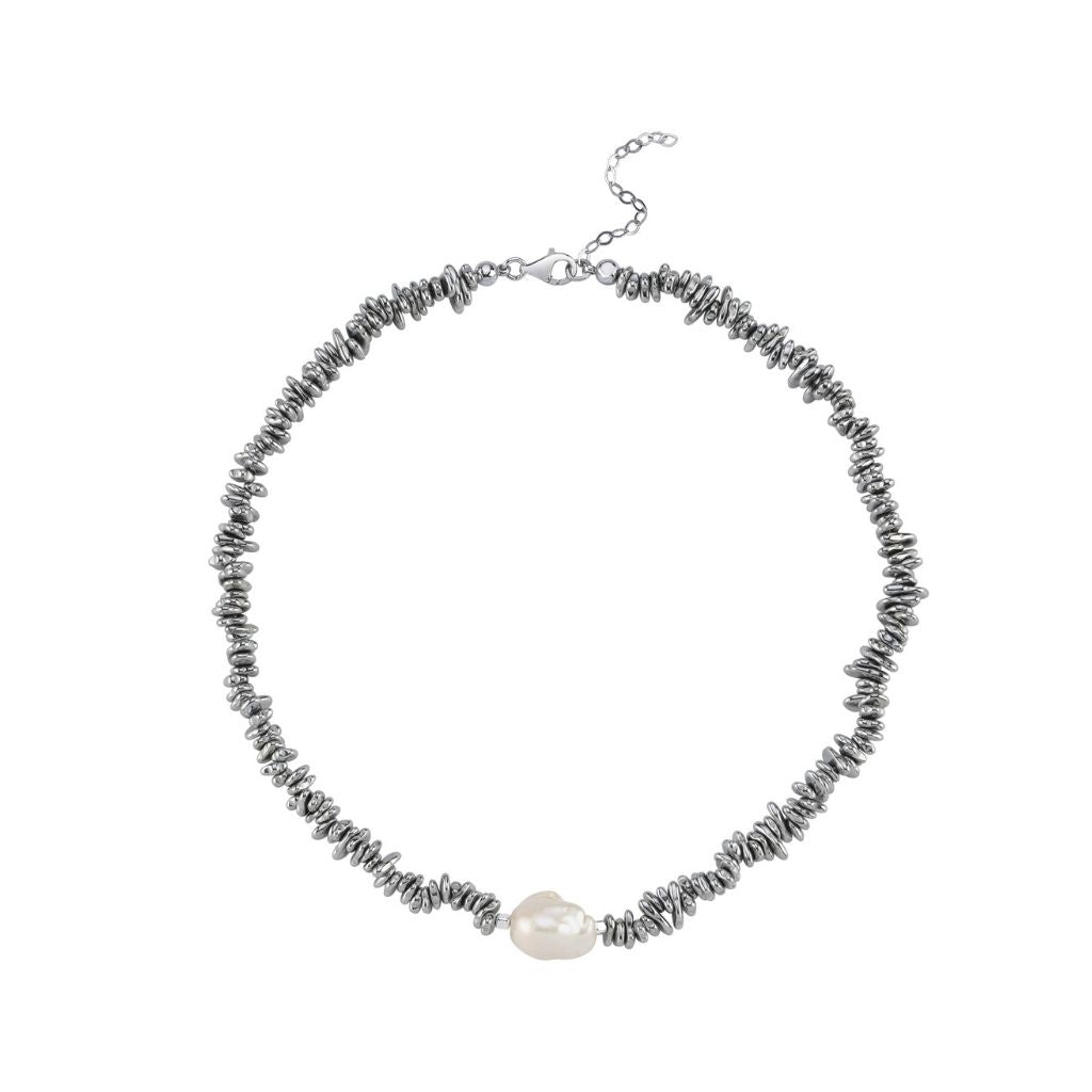 LINYA JEWELLERY - Halia Gray Hematite Necklace with Baroque Pearl, buy at DOORS NYC